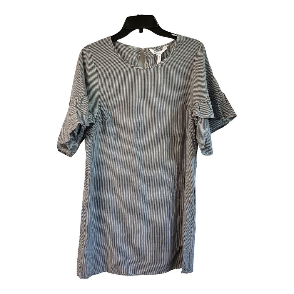 BCBG Black Strip Flutter Sleeve Shift Dress Small new